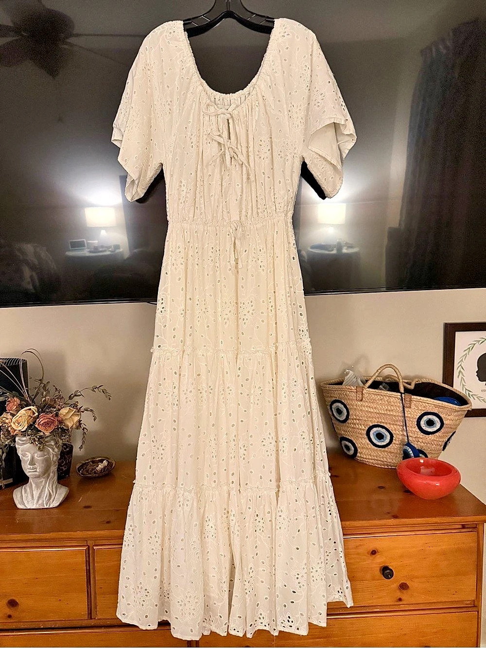 Buru Eyelet Maxi Dress in White Like New